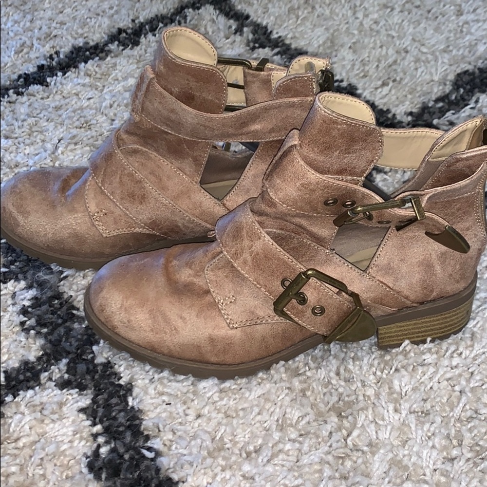 Tan faux suede ankle booties